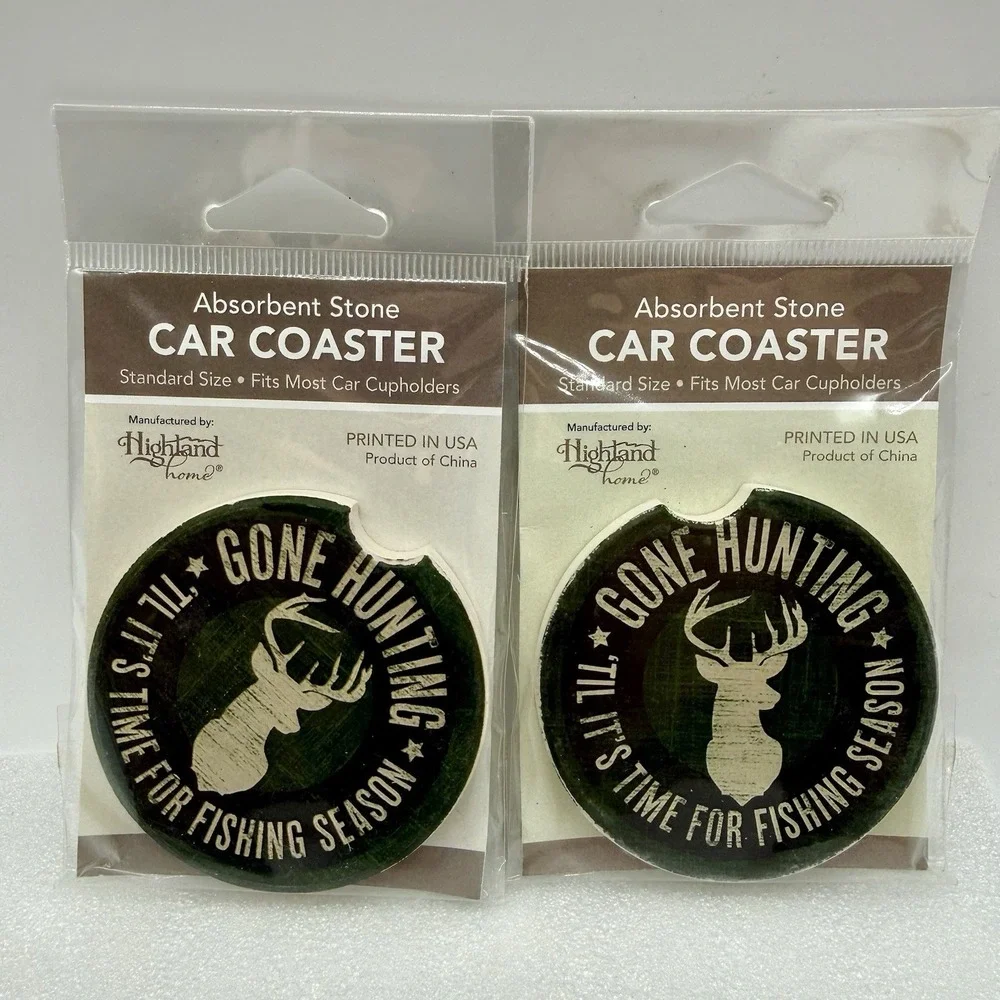 Highland Home Absorbent Stone Car Coasters Going Hunting Deer‎ Lot of 2